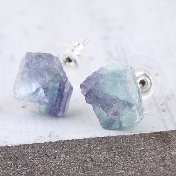 Jewelry - Raw Natural Rainbow Flourite  Earrings